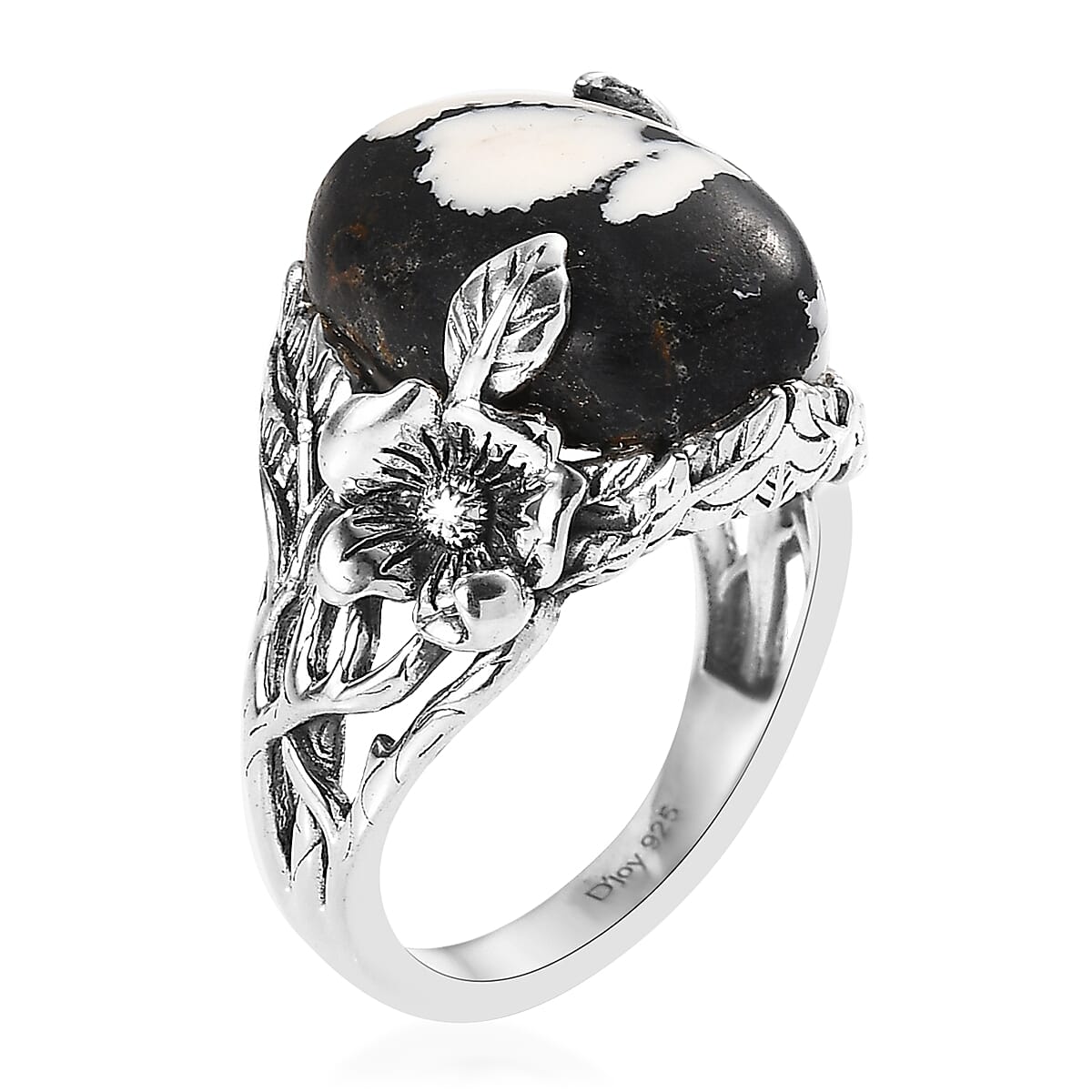 Artisan Crafted White Buffalo Floral Ring in Sterling Silver (Size 10.0) 9.90 ctw