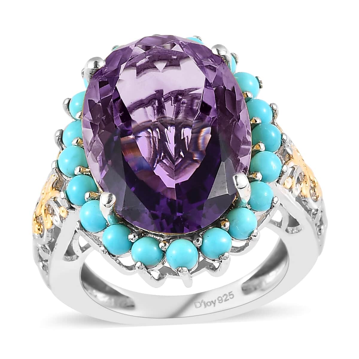 African Amethyst, Sleeping Beauty Turquoise Halo Ring in Vermeil YG and Platinum Over Sterling Silver (Size 10.0) 13.60 ctw image number 0