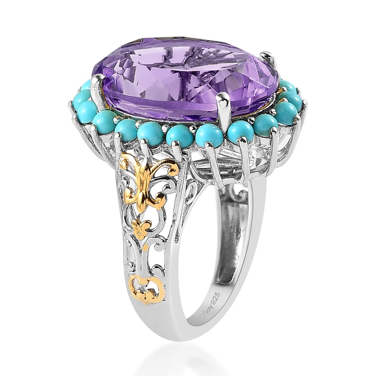 African Amethyst, Sleeping Beauty Turquoise Halo Ring in Vermeil YG and Platinum Over Sterling Silver (Size 10.0) 13.60 ctw image number 3