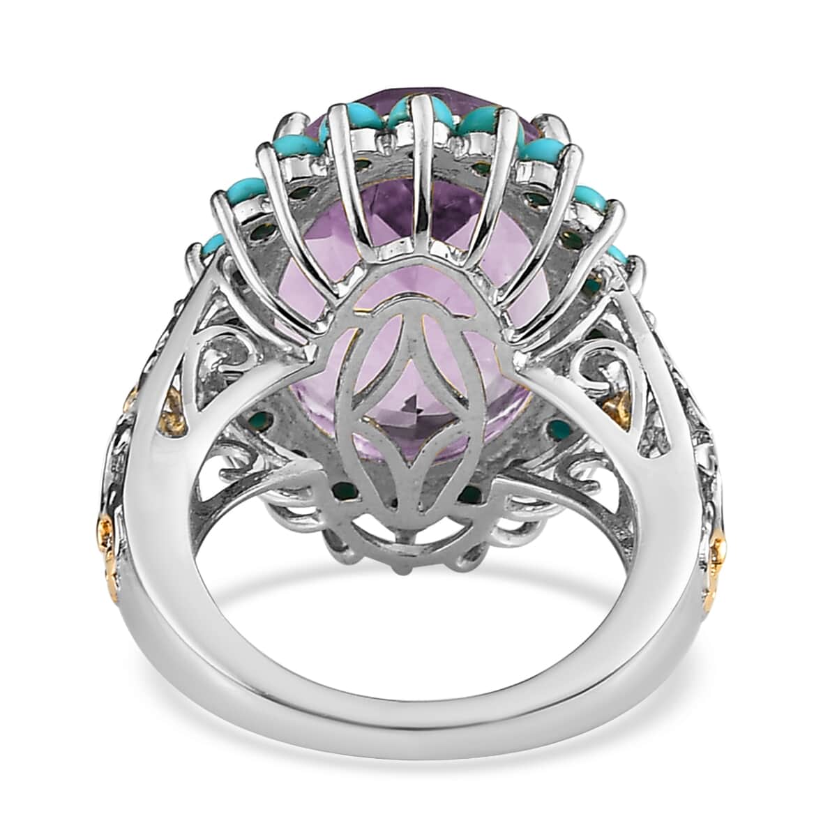 African Amethyst, Sleeping Beauty Turquoise Halo Ring in Vermeil YG and Platinum Over Sterling Silver (Size 10.0) 13.60 ctw image number 4