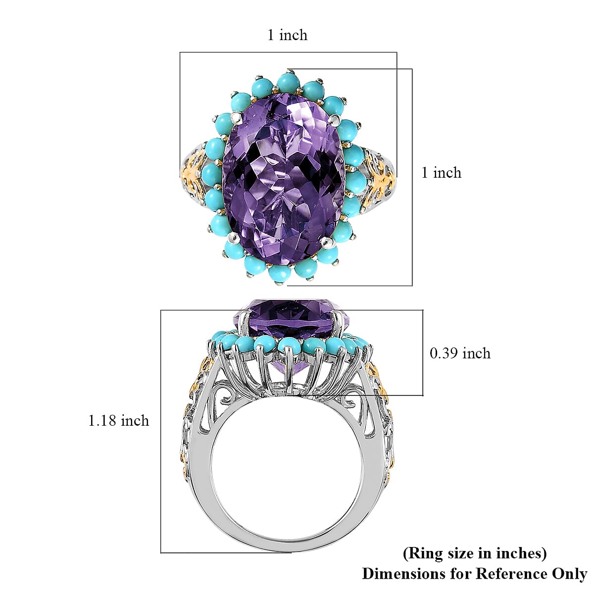 African Amethyst and Sleeping Beauty Turquoise Halo Ring in Vermeil YG and Platinum Over Sterling Silver (Size 10.0) 13.60 ctw