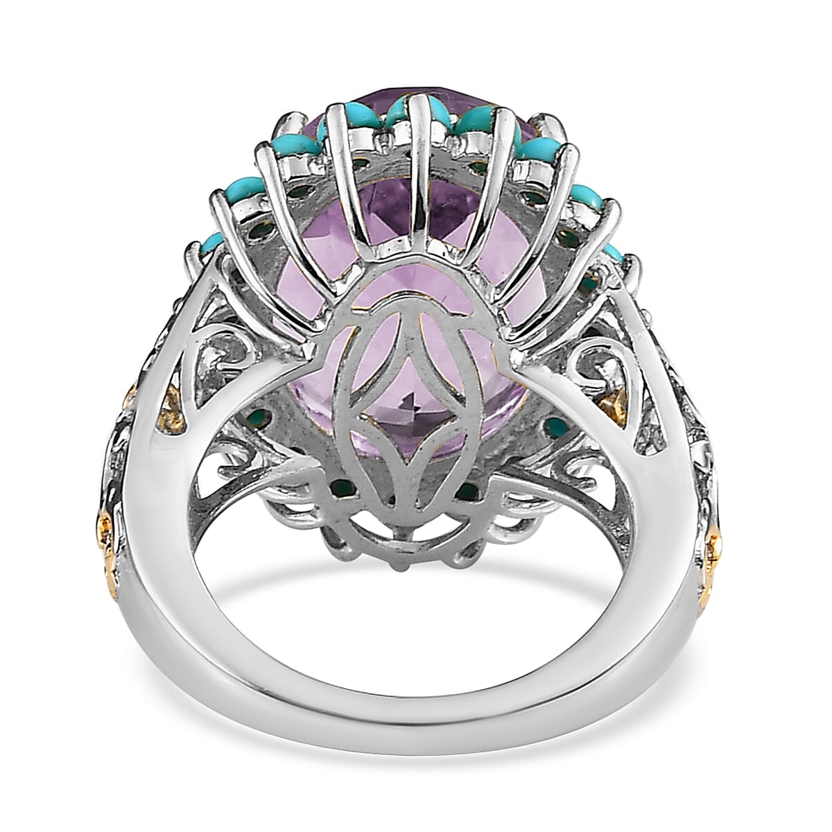 African Amethyst and Sleeping Beauty Turquoise Halo Ring in Vermeil YG and Platinum Over Sterling Silver (Size 7.0) 13.60 ctw image number 4