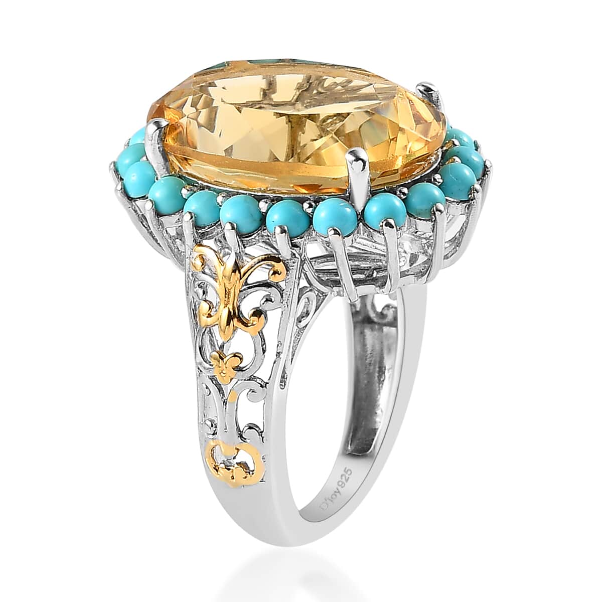 Brazilian Citrine and Sleeping Beauty Turquoise Halo Ring in Vermeil Yellow Gold and Platinum Over Sterling Silver (Size 10.0) 13.40 ctw image number 3