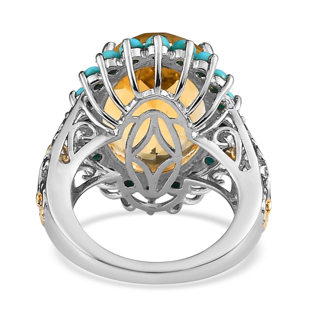 Brazilian Citrine and Sleeping Beauty Turquoise Halo Ring in Vermeil Yellow Gold and Platinum Over Sterling Silver (Size 10.0) 13.40 ctw image number 4