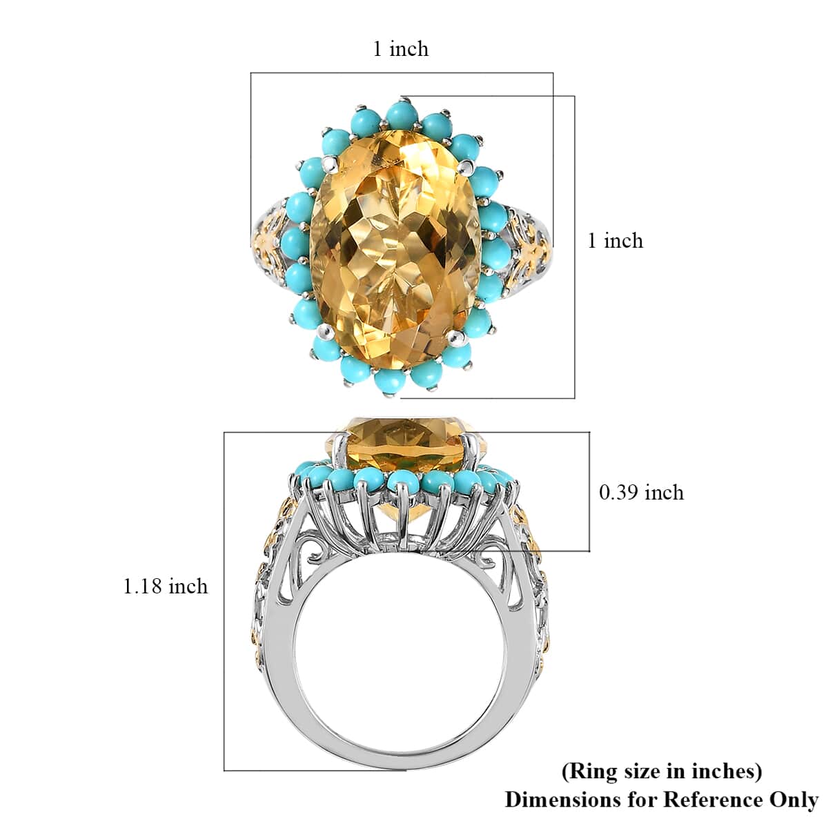Brazilian Citrine and Sleeping Beauty Turquoise Halo Ring in Vermeil Yellow Gold and Platinum Over Sterling Silver (Size 10.0) 13.40 ctw image number 5