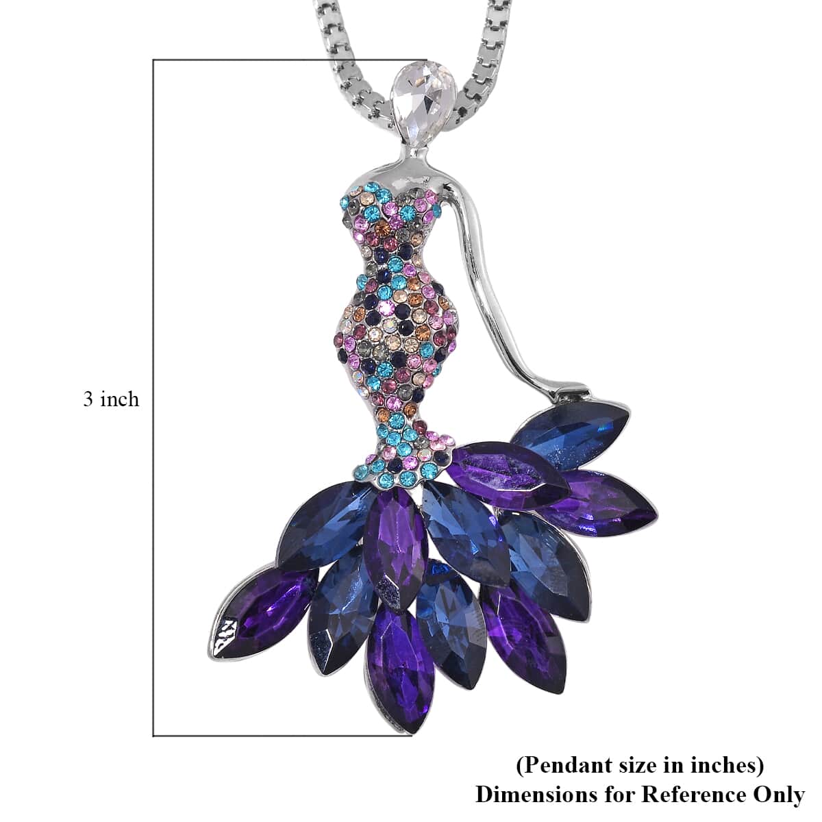 Blue Glass and Multi Color Austrian Crystal Fairy Pendant with Necklace in Silvertone 28 Inches image number 5