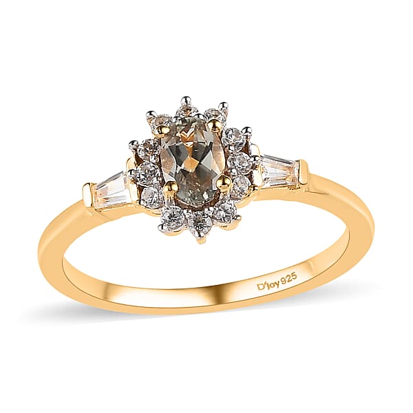 Premium Turkizite and White Zircon Sunburst Ring in Vermeil Yellow Gold Over Sterling Silver (Size 5.0) 1.00 ctw
