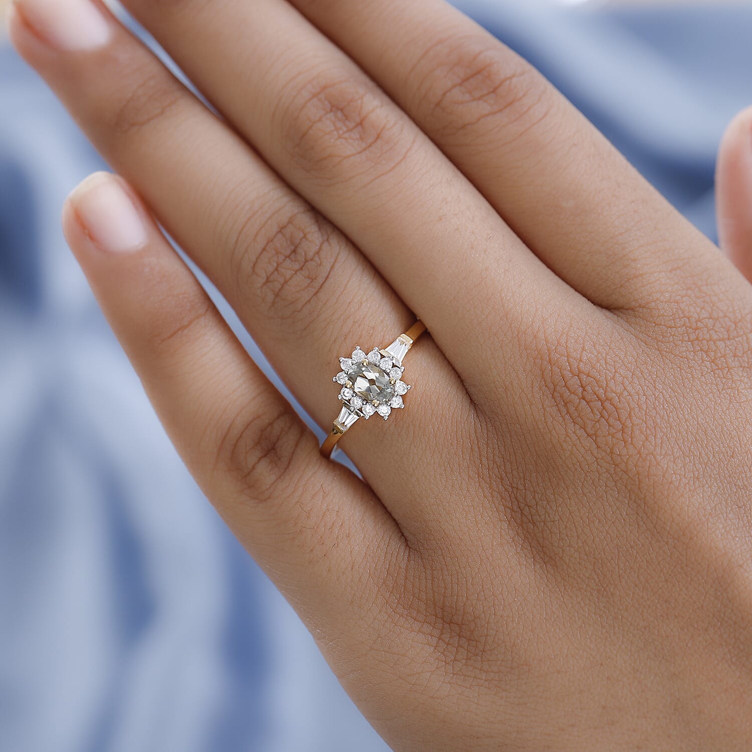 Premium Turkizite and White Zircon Sunburst Ring in Vermeil Yellow Gold Over Sterling Silver (Size 5.0) 1.00 ctw