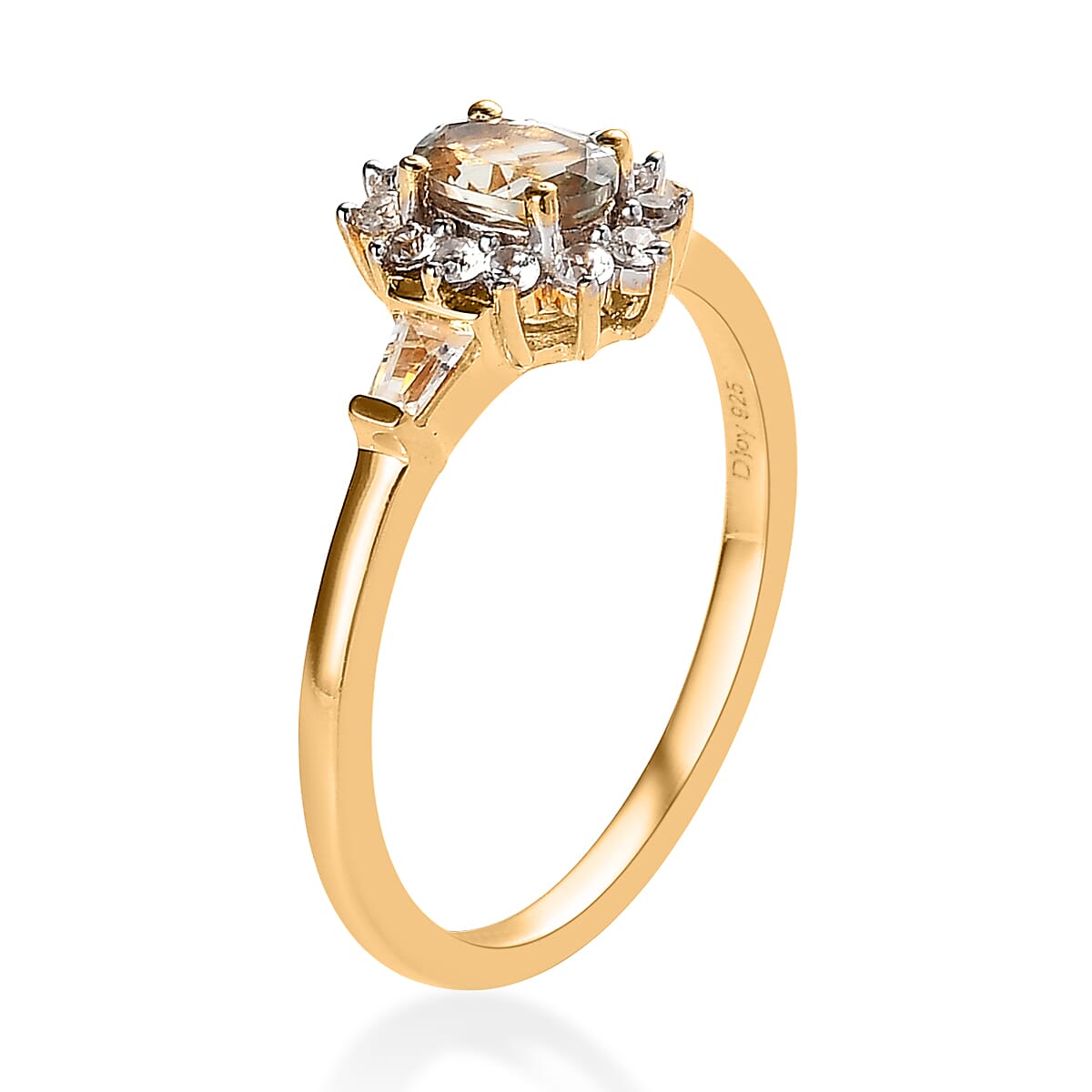 Premium Turkizite and White Zircon Sunburst Ring in Vermeil Yellow Gold Over Sterling Silver (Size 5.0) 1.00 ctw