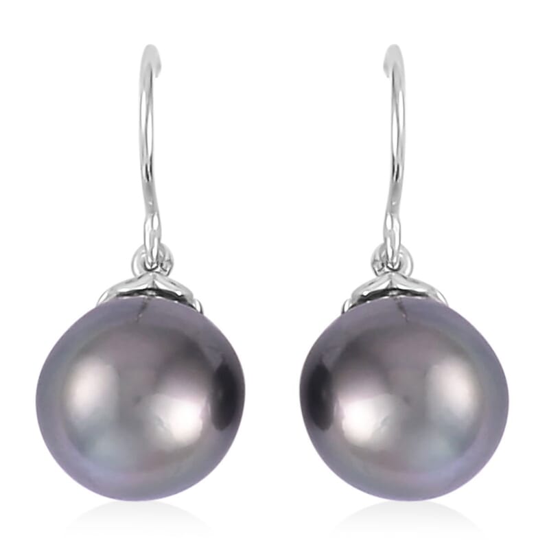 Tahitian Cultured Pearl Drop Earrings in Rhodium Over Sterling Silver