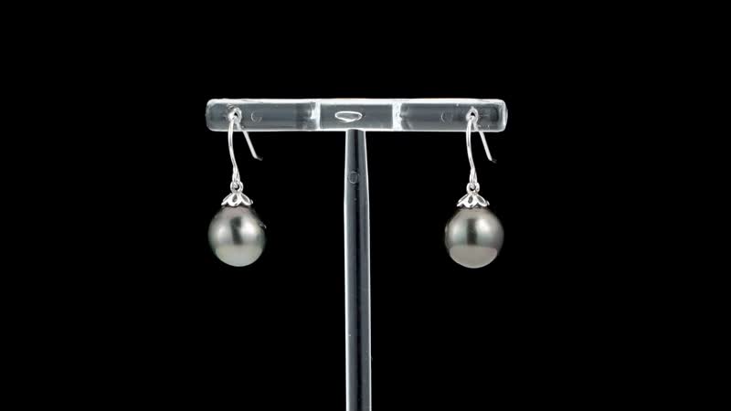 Tahitian Cultured Pearl Drop Earrings in Rhodium Over Sterling Silver