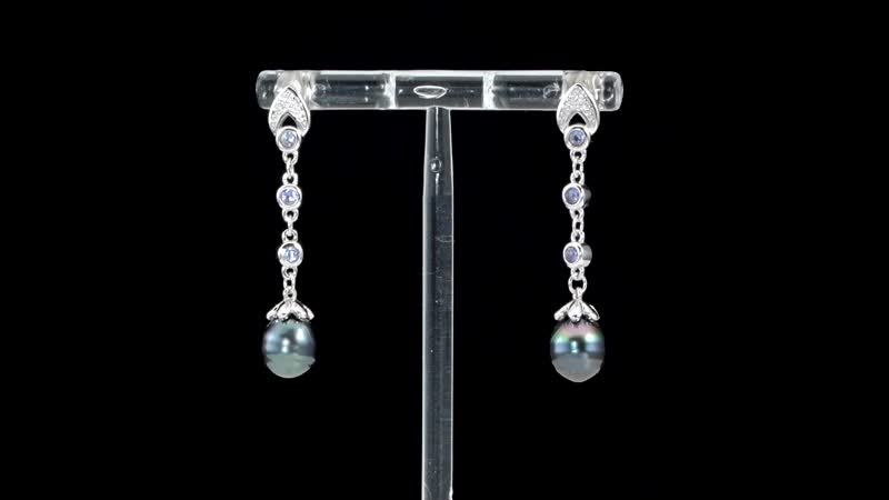 Tahitian Cultured Pearl and Multi Gemstone Dangle Earrings in Rhodium Over Sterling Silver 0.30 ctw
