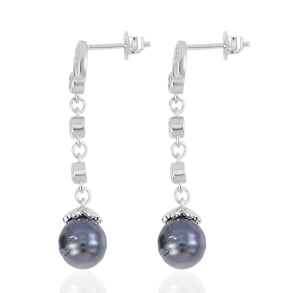 Tahitian Cultured Pearl and Multi Gemstone Dangle Earrings in Rhodium Over Sterling Silver 0.30 ctw
