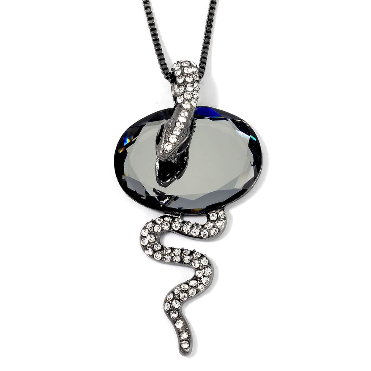 Silver Grey Color Glass, Blue and White Austrian Crystal Snake Necklace in Silvertone 28-30 Inches image number 0