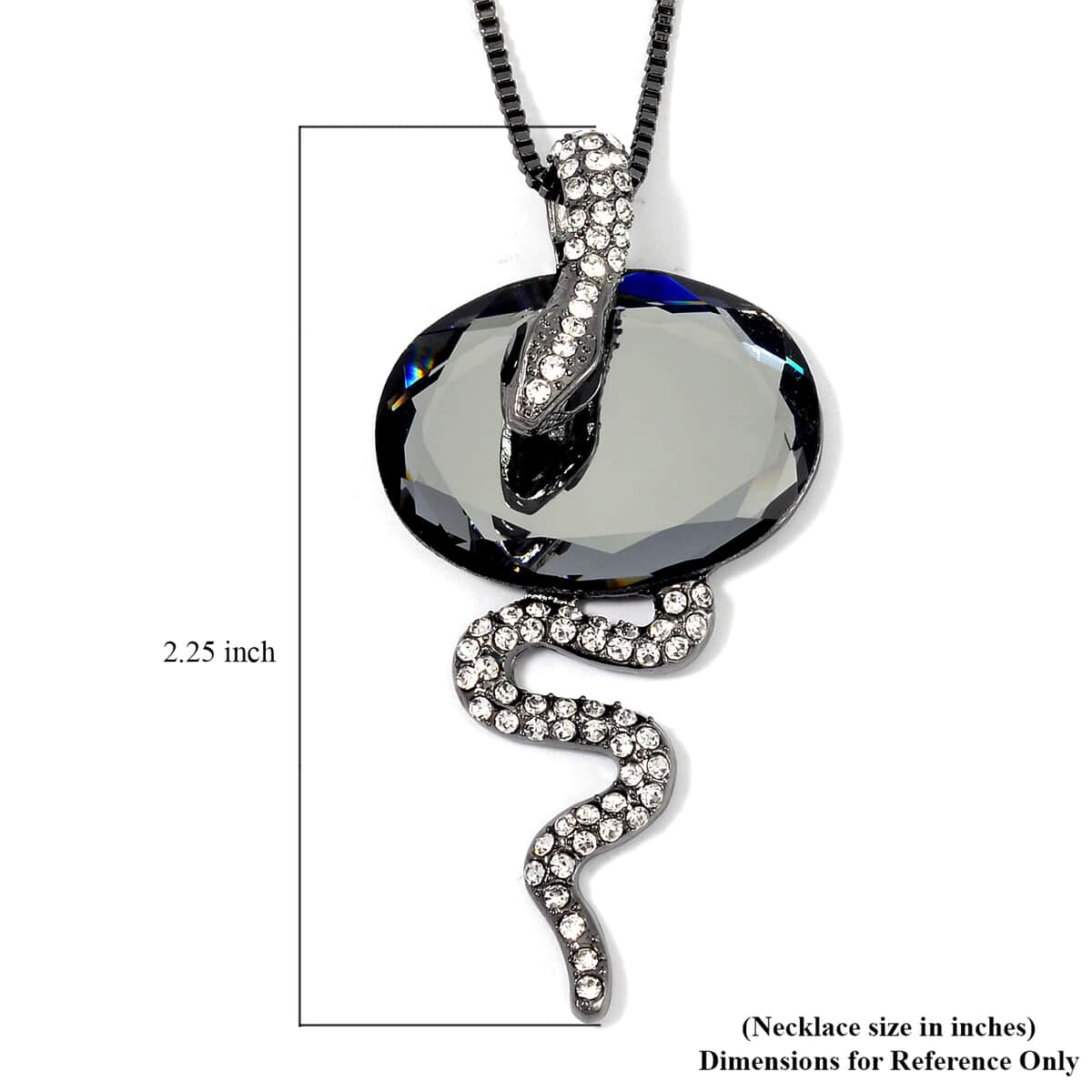 Silver Grey Color Glass, Blue and White Austrian Crystal Snake Necklace in Silvertone 28-30 Inches image number 5