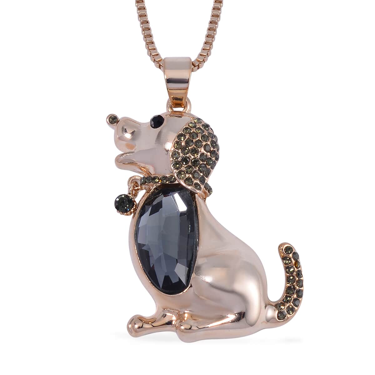 Silver Grey Color Glass, Black and Grey Austrian Crystal Dog Pendant Necklace in Goldtone 28-30 Inches image number 0