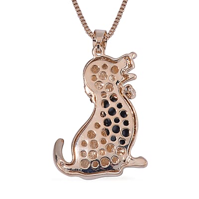 Silver Grey Color Glass, Black and Grey Austrian Crystal Dog Pendant Necklace in Goldtone 28-30 Inches