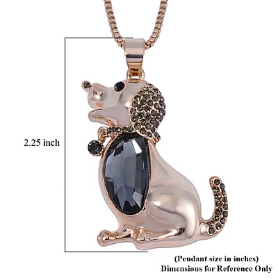 Silver Grey Color Glass, Black and Grey Austrian Crystal Dog Pendant Necklace in Goldtone 28-30 Inches