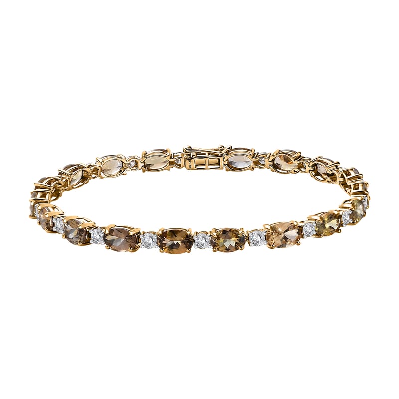 Luxoro 14K Yellow Gold Premium Golden Tanzanite and Moissanite Bracelet (6.50 In) 4.60 Grams 9.50 ctw