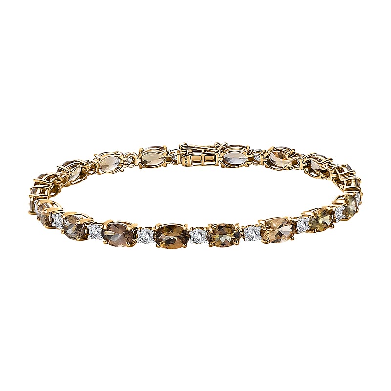 Luxoro 14K Yellow Gold Premium Golden Tanzanite and Moissanite Bracelet (6.50 In) 4.60 Grams 9.50 ctw