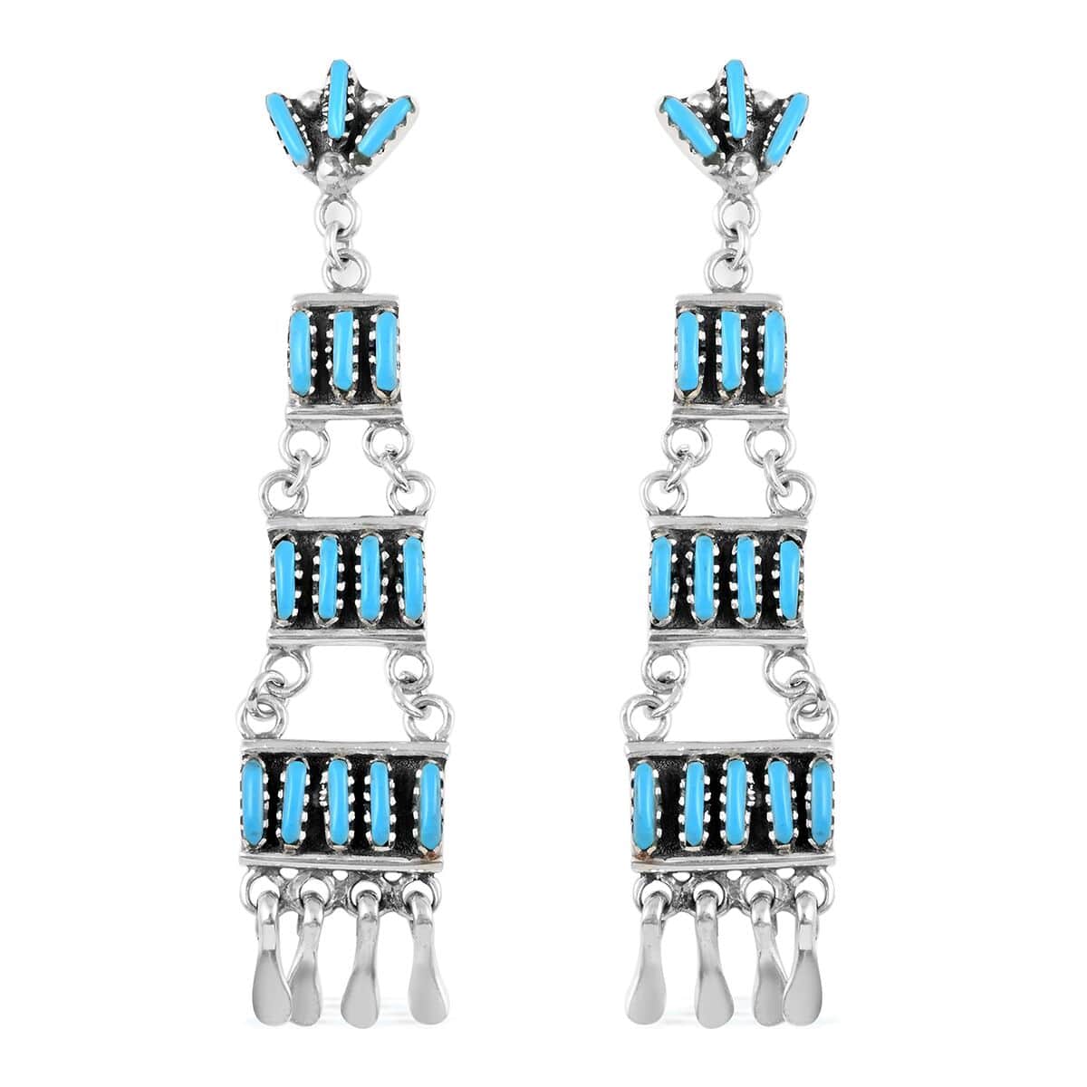 Mother’s Day Gift Santa Fe Style Kingman Turquoise Earrings in Sterling Silver 48.00 ctw image number 0