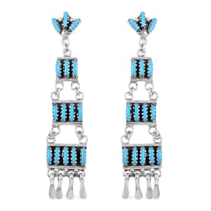 Mother’s Day Gift Santa Fe Style Kingman Turquoise Earrings in Sterling Silver 48.00 ctw