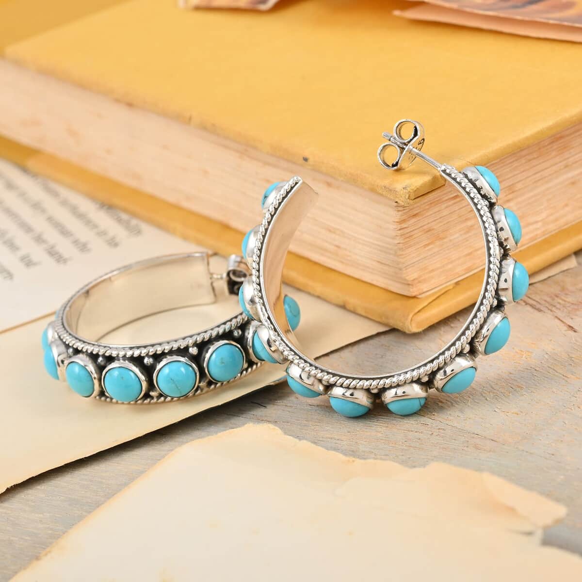 Mother’s Day Gift Santa Fe Style Kingman Turquoise Earrings in Sterling Silver 19.20 ctw image number 1
