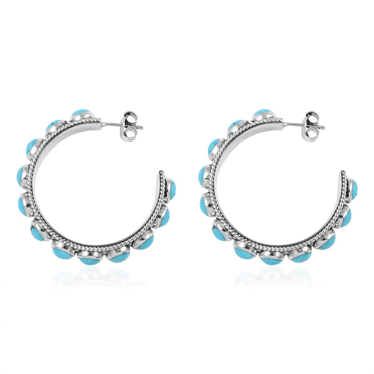 Mother’s Day Gift Santa Fe Style Kingman Turquoise Earrings in Sterling Silver 19.20 ctw image number 3