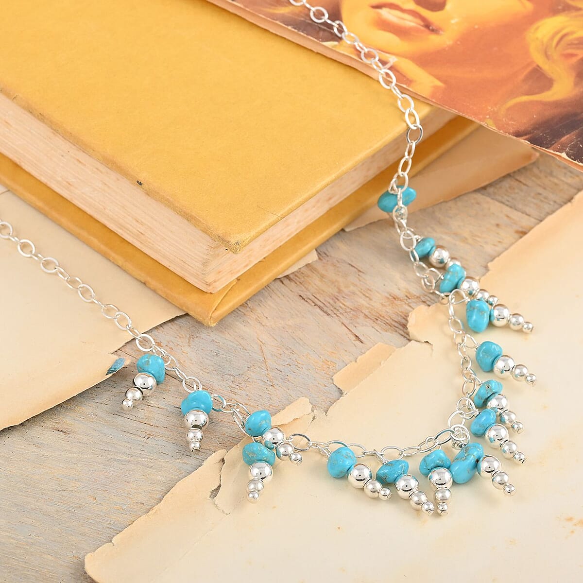 Santa Fe Style Kingman Turquoise Necklace (18 Inches) in Sterling Silver 5.25 ctw image number 1