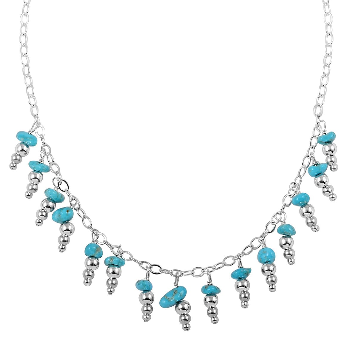 Santa Fe Style Kingman Turquoise Necklace (18 Inches) in Sterling Silver 5.25 ctw image number 3