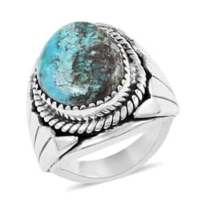 Mother’s Day Gift Santa Fe Style Kingman Turquoise Ring in Sterling Silver (Size 8) 4.75 ctw