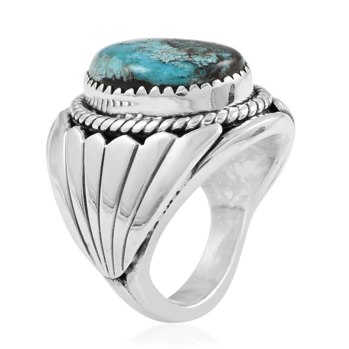 Santa Fe Style Kingman Turquoise Ring in Sterling Silver (Size 8) 4.75 ctw image number 3