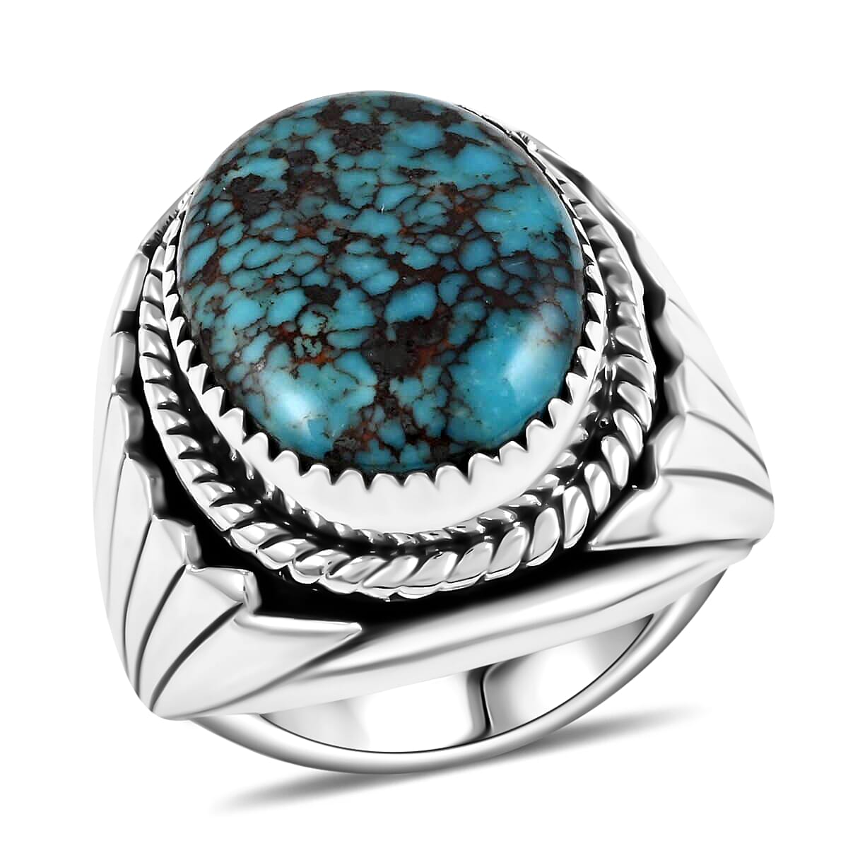 Santa Fe Style Kingman Turquoise Ring in Sterling Silver (Size 8.0) 5.10 ctw image number 0