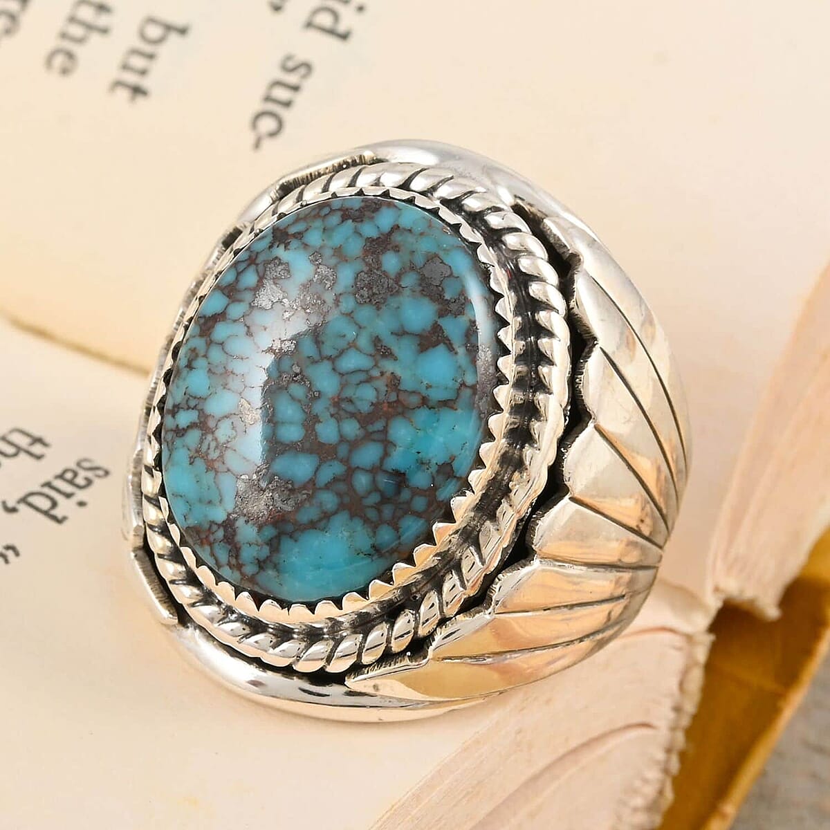 Santa Fe Style Kingman Turquoise Ring in Sterling Silver (Size 8.0) 5.10 ctw image number 1