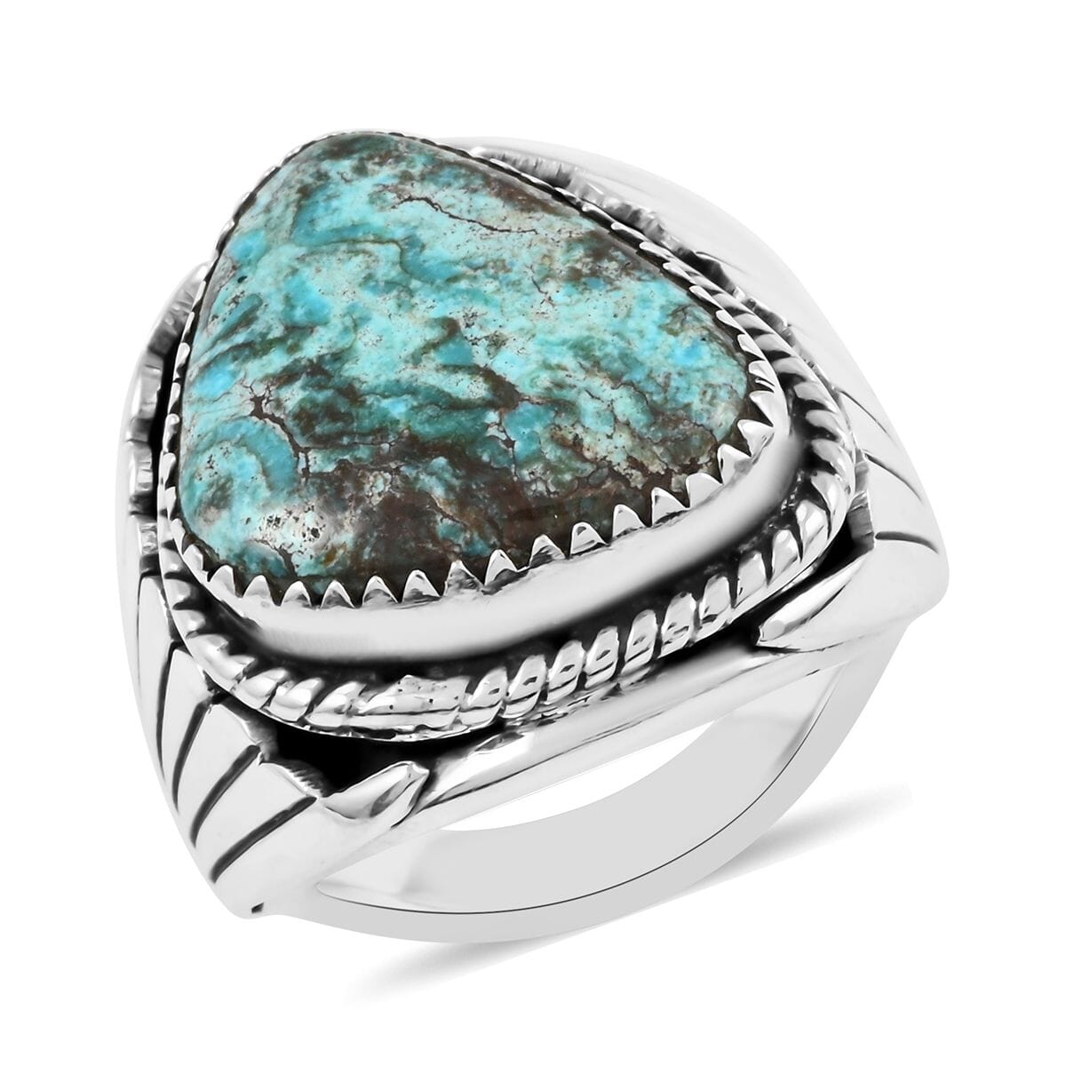 Mother’s Day Gift Santa Fe Style Kingman Turquoise Ring in Sterling Silver (Size 9.0) 5.65 ctw image number 0