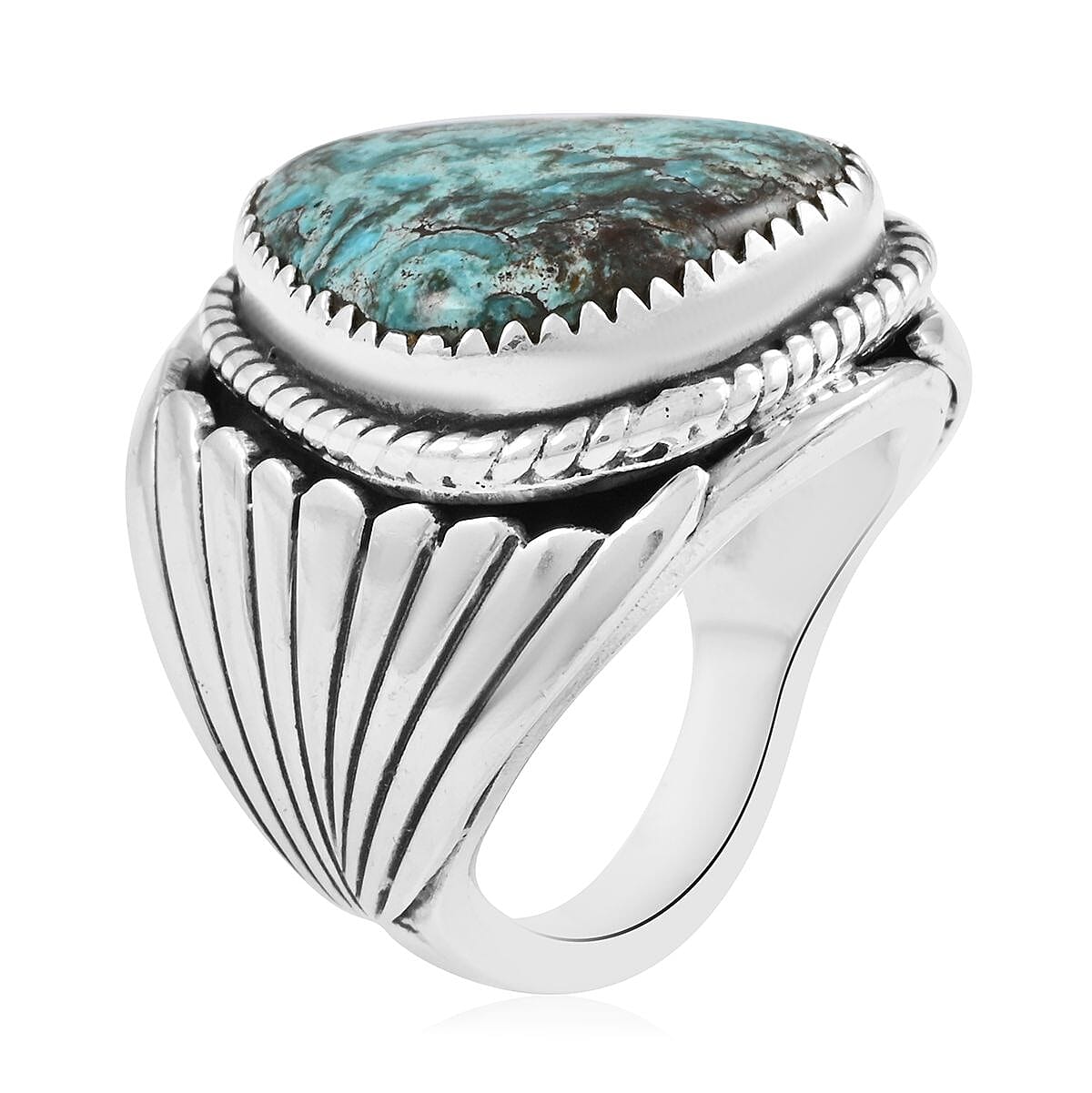 Santa Fe Style Kingman Turquoise Ring in Sterling Silver (Size 9.0) 5.65 ctw