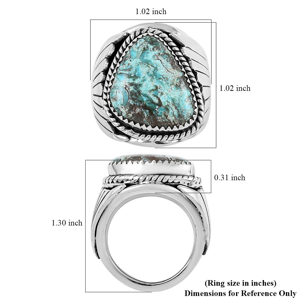 Santa Fe Style Kingman Turquoise Ring in Sterling Silver (Size 9.0) 5.65 ctw