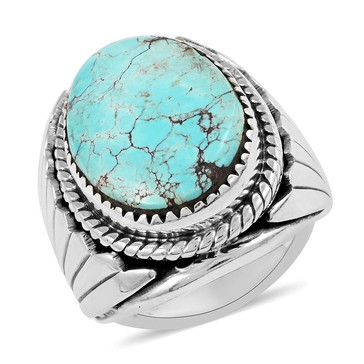 Santa Fe Style Kingman Turquoise Ring in Sterling Silver (Size 9.0) 6.10 ctw image number 0