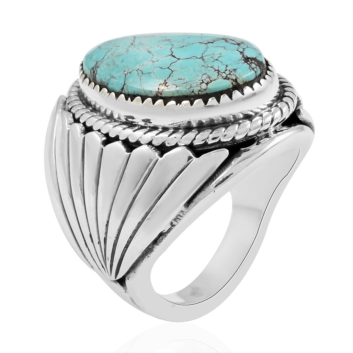 Santa Fe Style Kingman Turquoise Ring in Sterling Silver (Size 9.0) 6.10 ctw image number 3