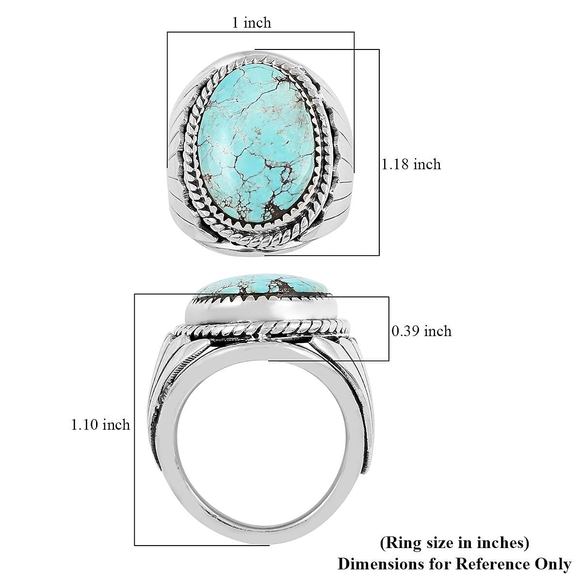 Santa Fe Style Kingman Turquoise Ring in Sterling Silver (Size 9.0) 6.10 ctw image number 4