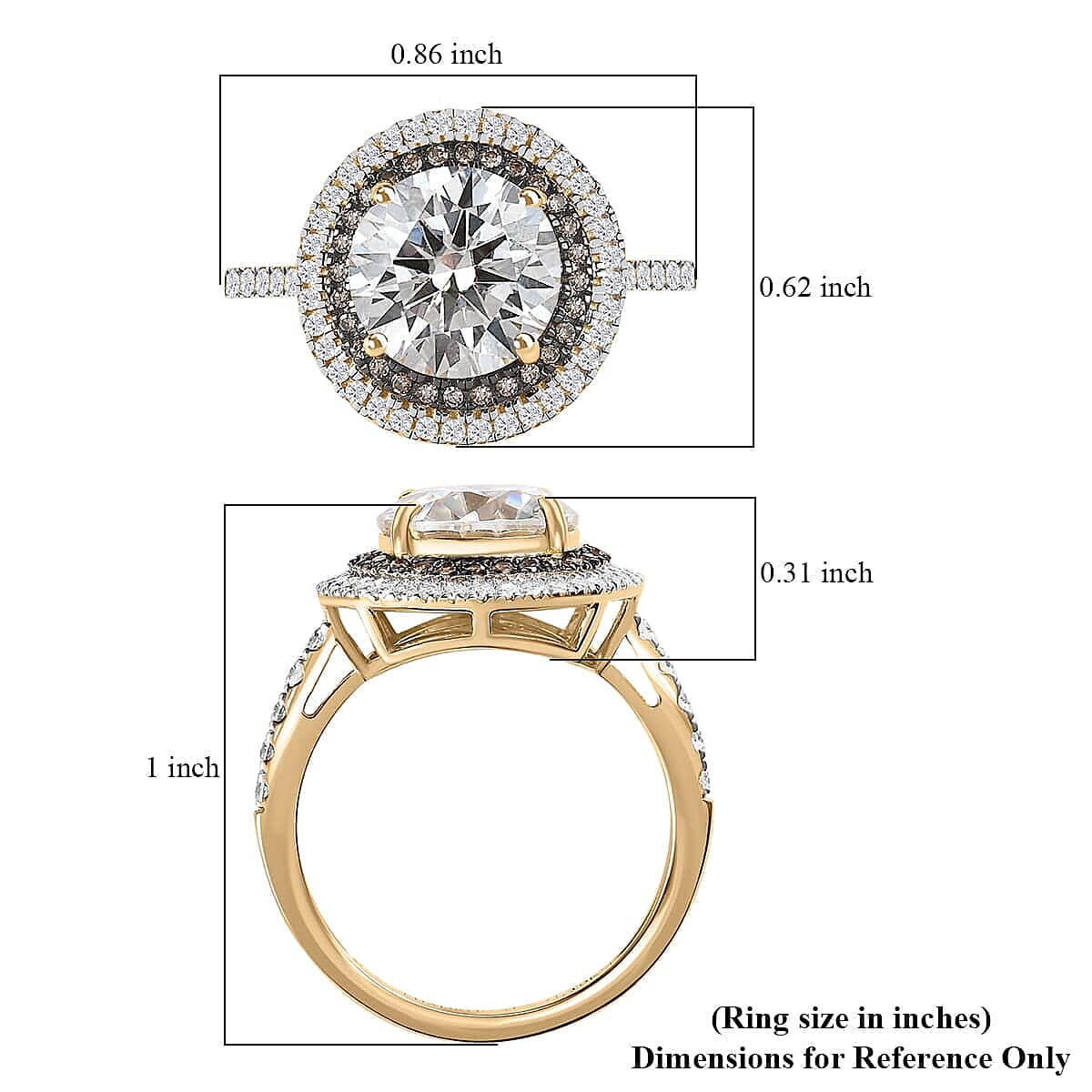 Luxoro 10K Yellow Gold Moissanite and I3 Natural Champagne Diamond Double Halo Ring (Size 6.0) 4.00 ctw image number 5