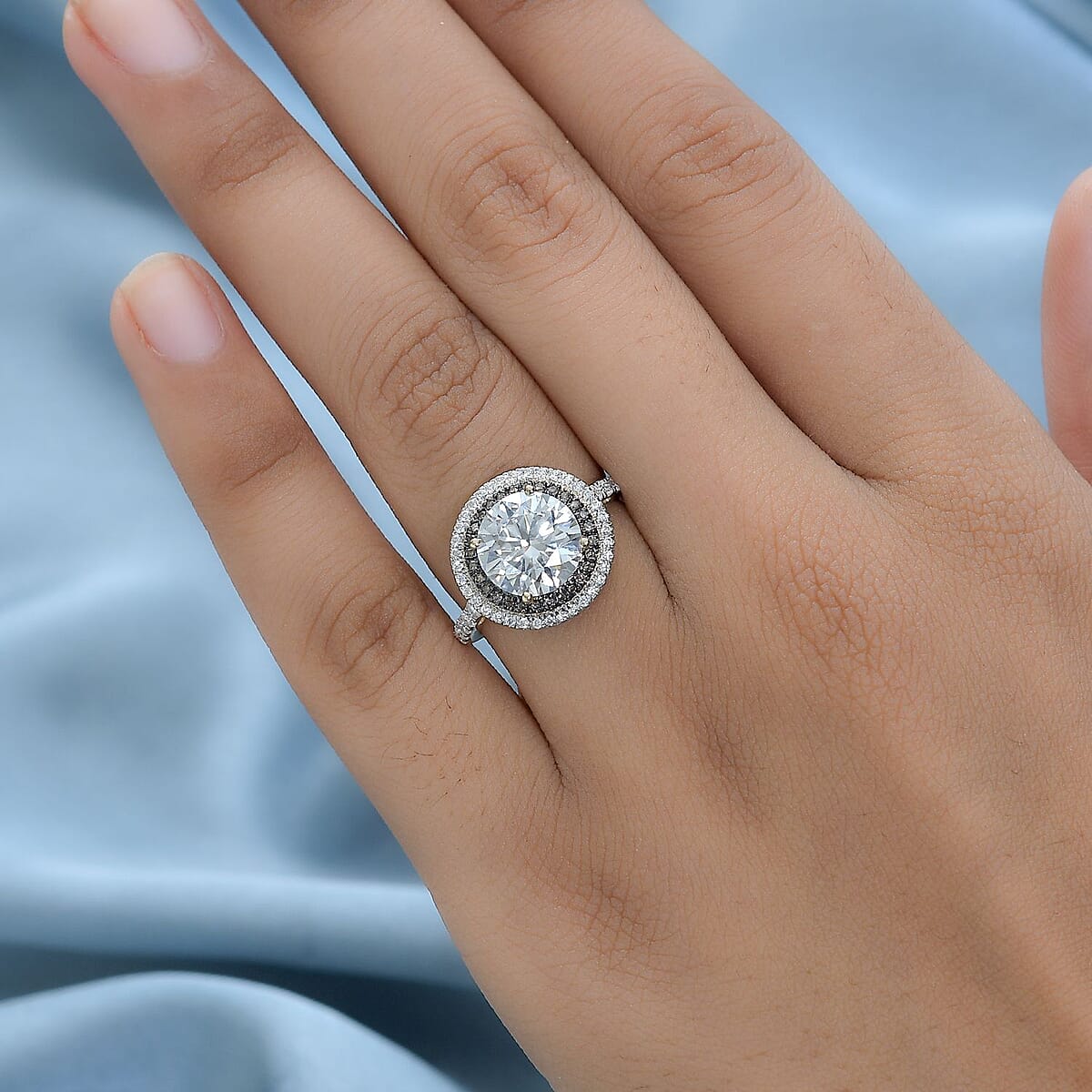 Luxoro 10K Yellow Gold Moissanite and I3 Natural Champagne Diamond Double Halo Ring (Size 9.0) 4.00 ctw image number 2