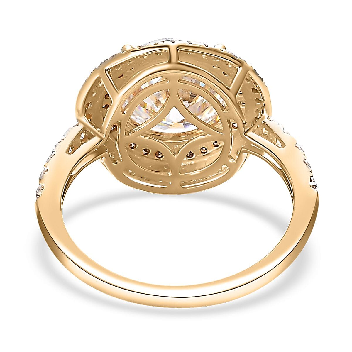 Luxoro 10K Yellow Gold Moissanite and I3 Natural Champagne Diamond Double Halo Ring (Size 9.0) 4.00 ctw image number 4