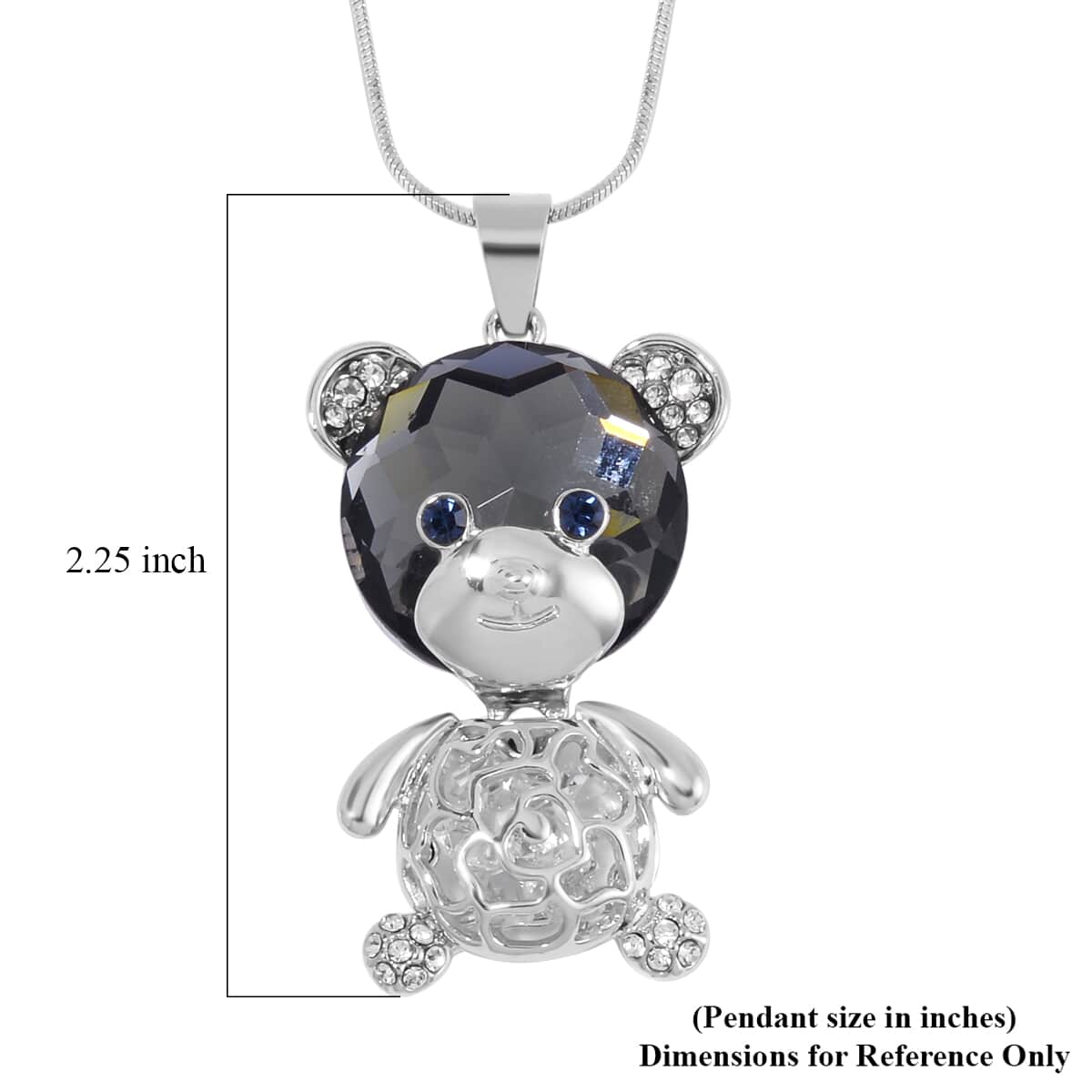 Silver Grey Color Glass, White and Grey Austrian Crystal Teddy Bear Pendant Necklace in Silvertone 28-30 Inches image number 5