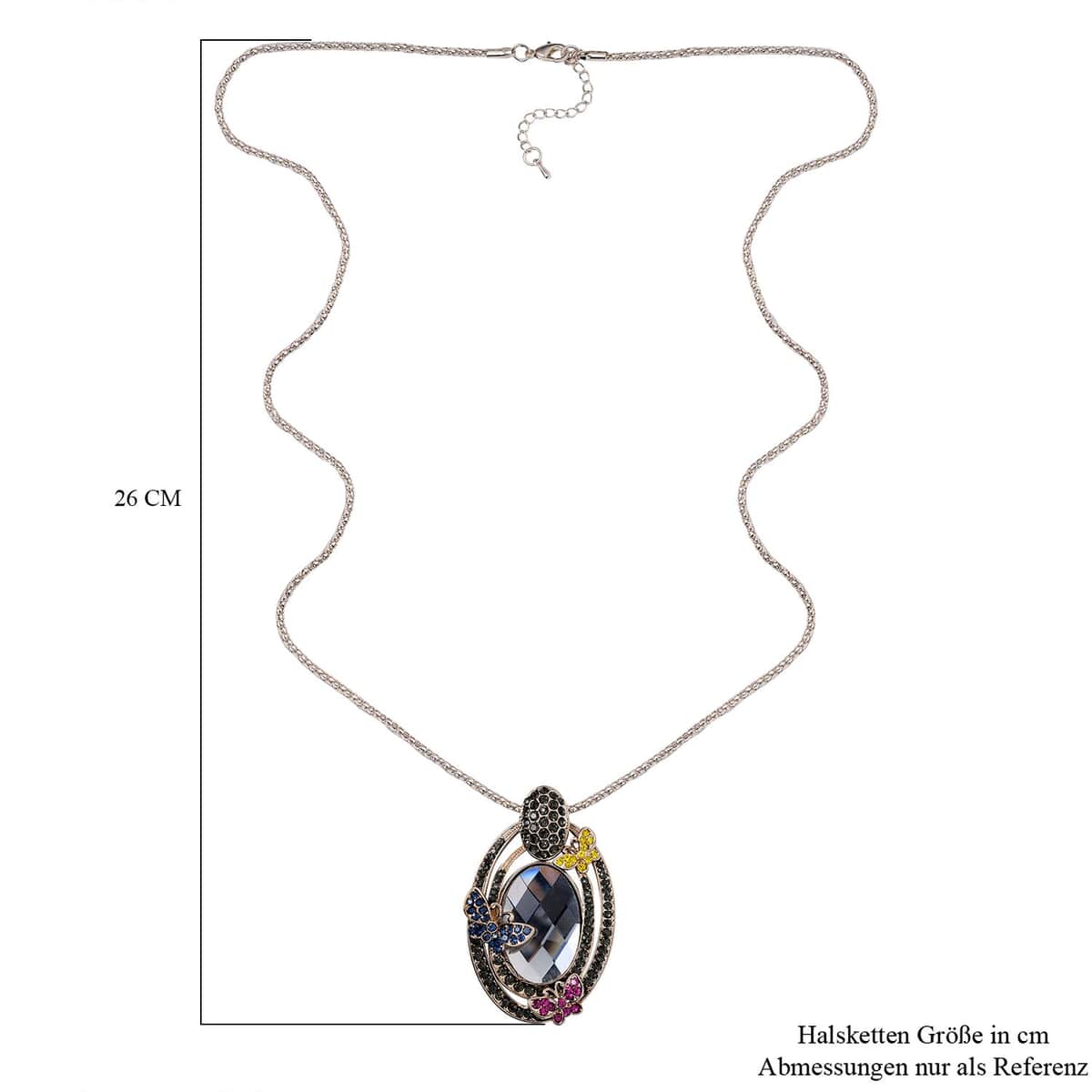 Silver Grey Color Glass, Multi Color Austrian Crystal Butterfly Pendant Necklace in Goldtone 28-30 Inches image number 5