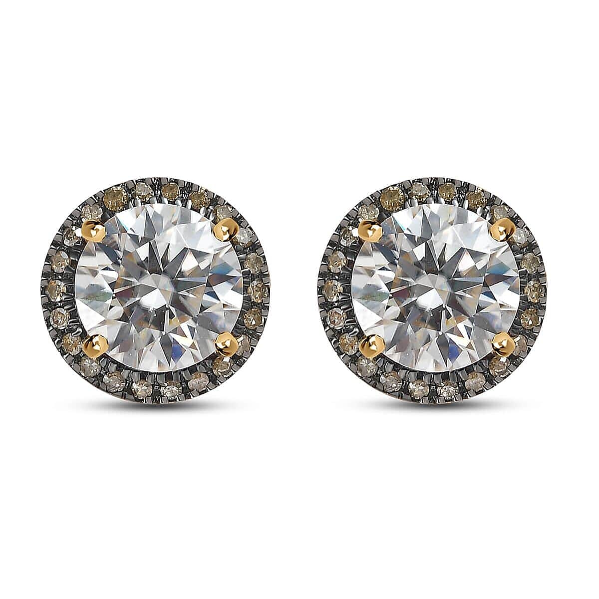 Luxoro 10K Yellow Gold Moissanite and Natural Champagne Diamond Double Halo Stud Earrings 2.60 ctw image number 0