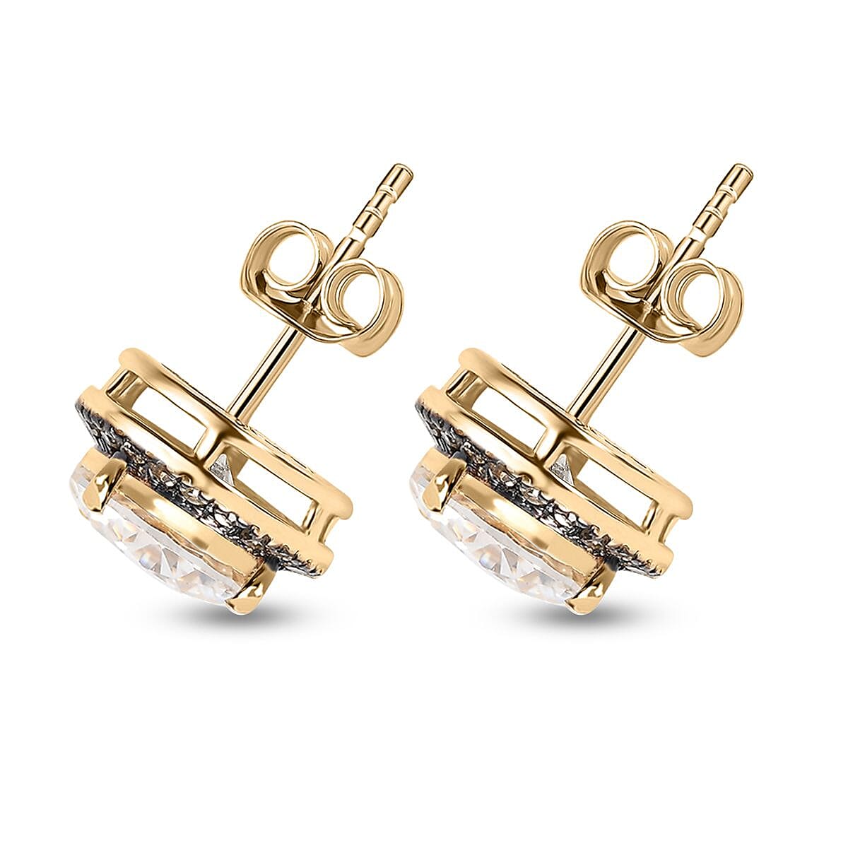 Luxoro 10K Yellow Gold Moissanite and Natural Champagne Diamond Double Halo Stud Earrings 2.60 ctw image number 3