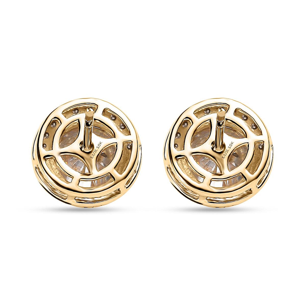Luxoro 10K Yellow Gold Moissanite and Natural Champagne Diamond Double Halo Stud Earrings 2.60 ctw image number 4