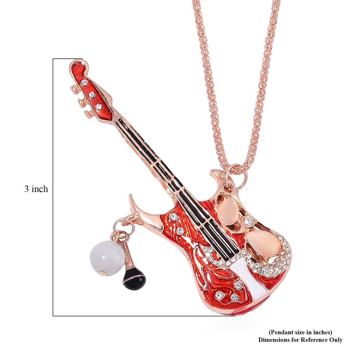 Lab Created White Cat's Eye and Austrian Crystal Guitar Pendant Necklace in Rosetone 28-30 Inches image number 5