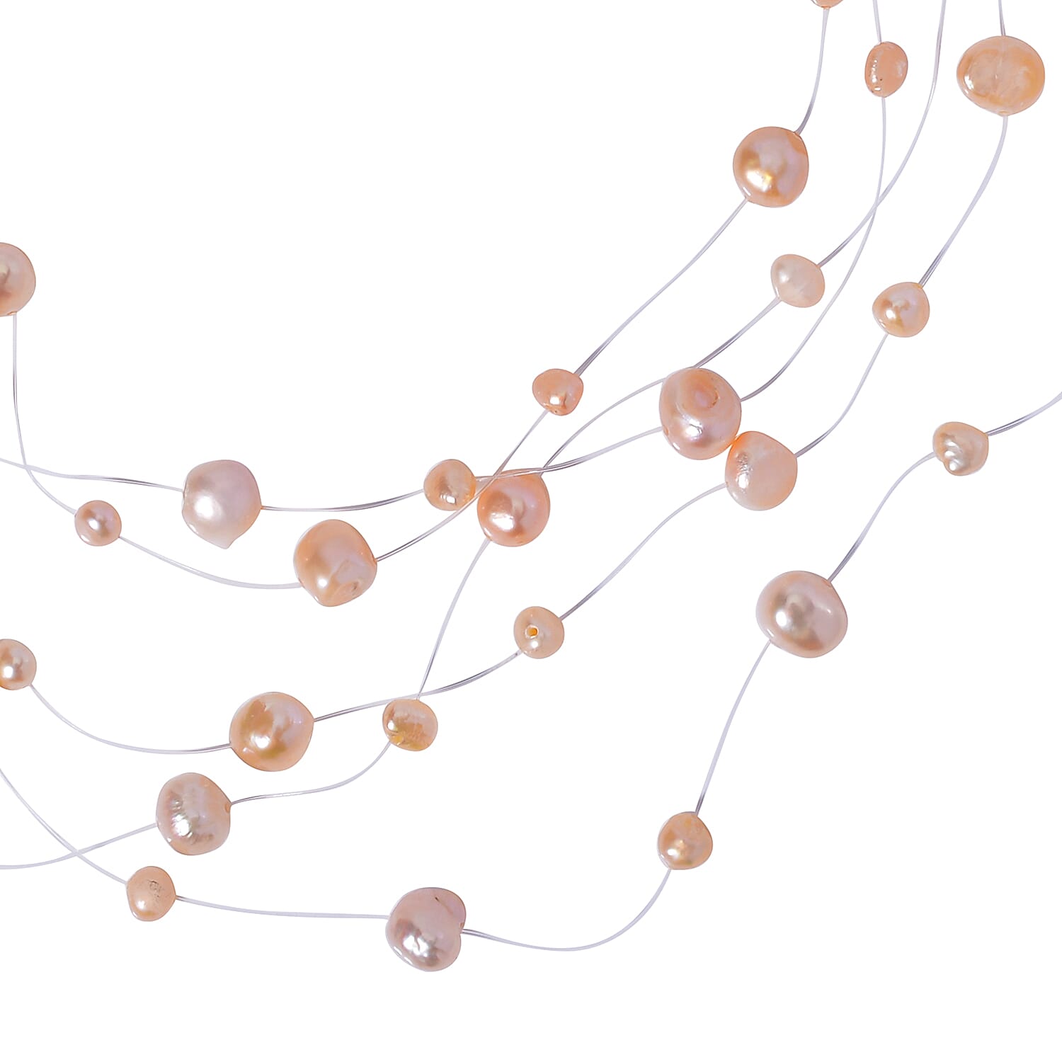 Peach Freshwater Pearl Station Necklace (18-20 Inches) in Silvertone